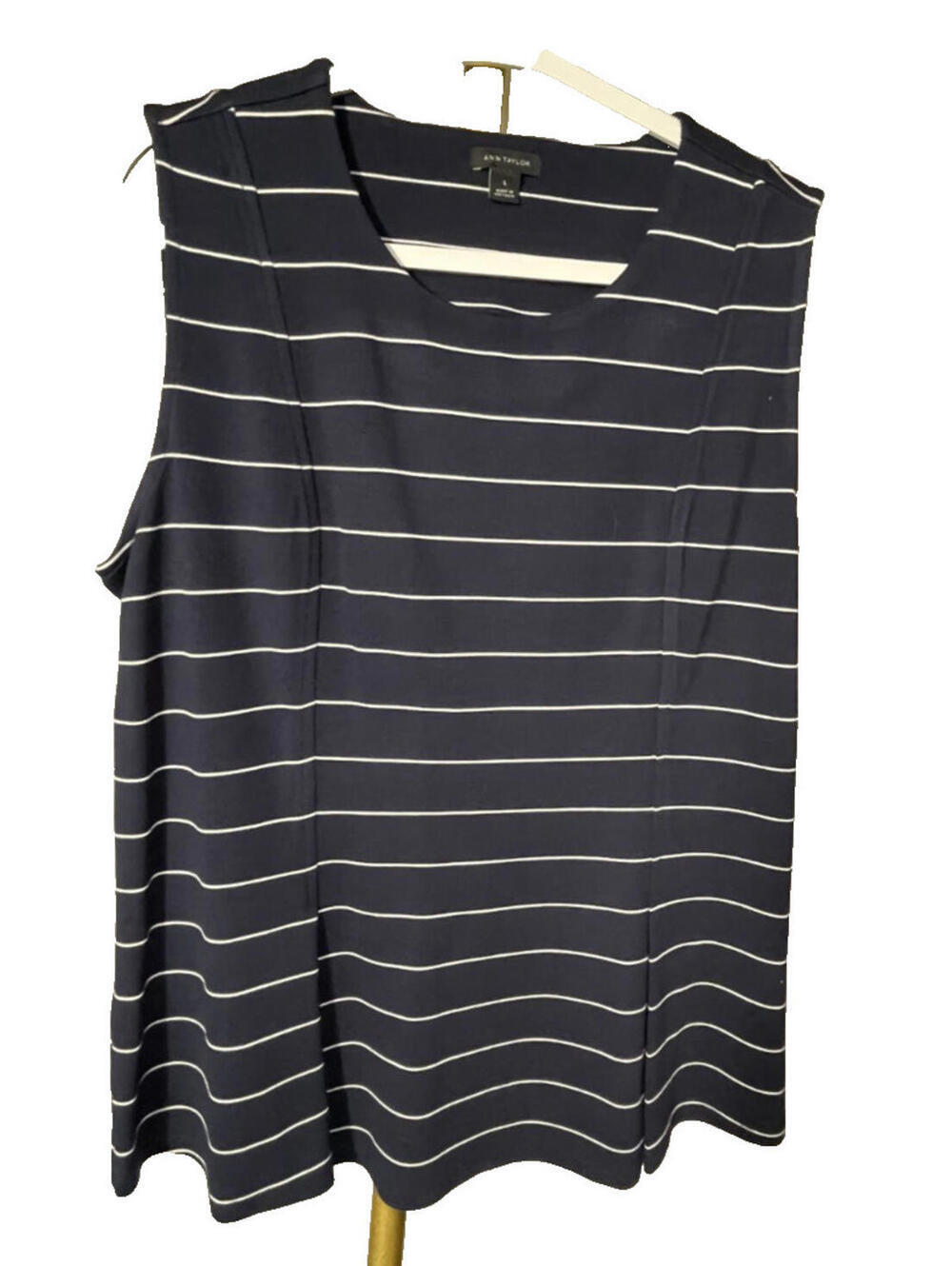 Ann Taylor Women's Blue White Striped Sleeveless Peplum Blouse Top Sz L Nautical